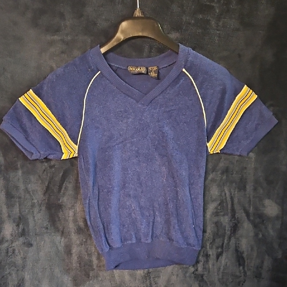Vintage Nicolas Kids Blue and Yellow V-Neck Jersey